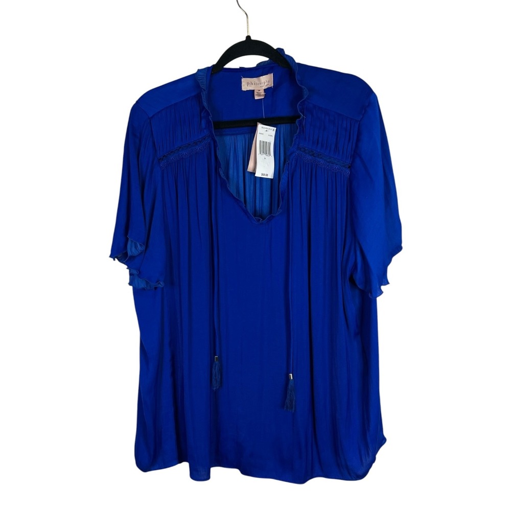 NWT - Philosophy Republic Clothing Royal Blue - Pleated Lace Blouse - Size 3X